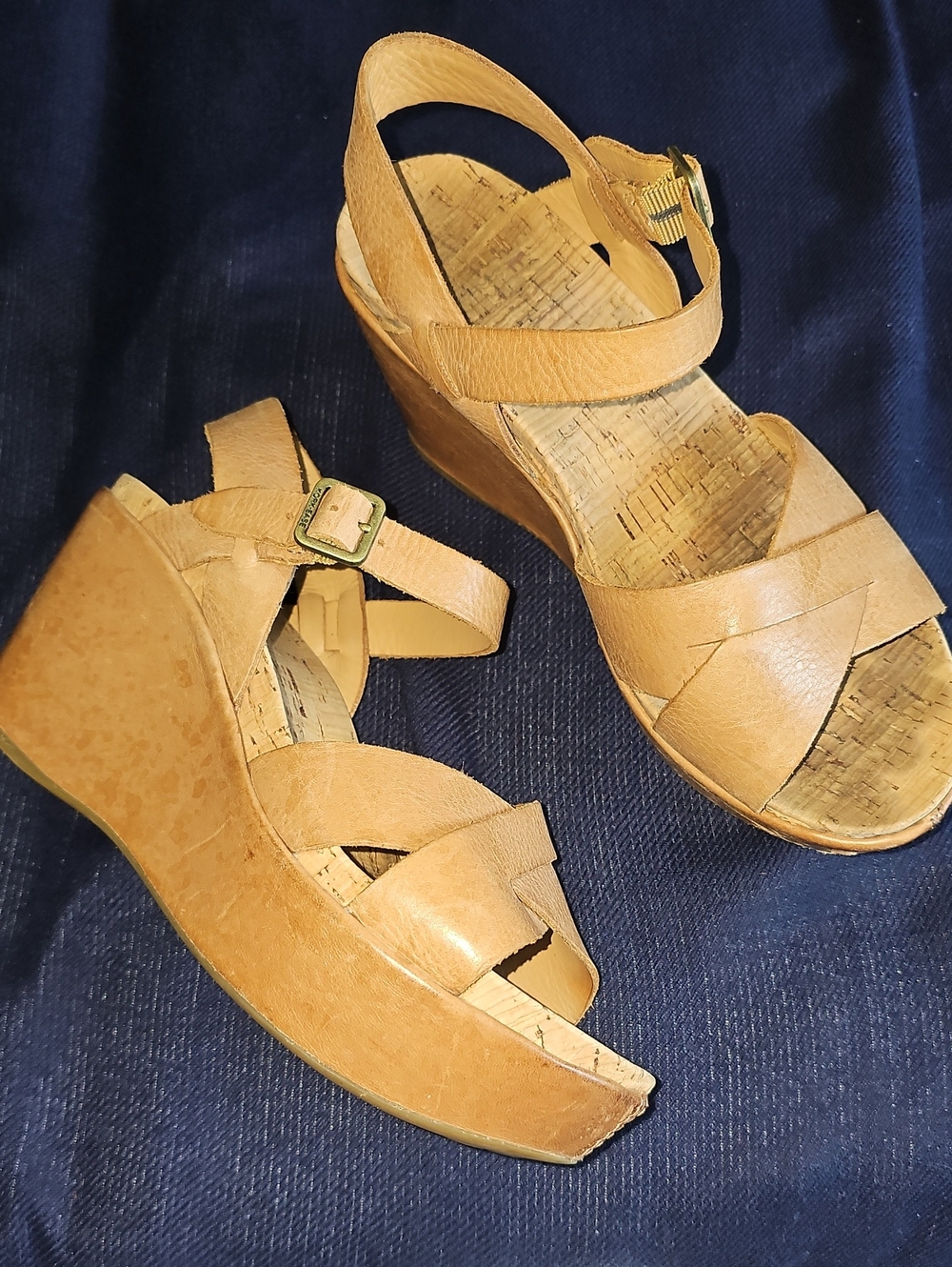 Kork-Ease Women’s Tan Wedge Sandals with Adjustable Buckle